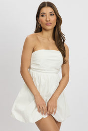 White Bubble Mini Dress Strapless - Àlainn Fashion