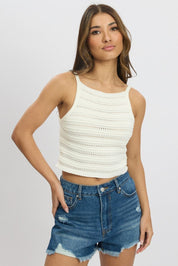 White Crochet Knit Tank Top - Àlainn Fashion