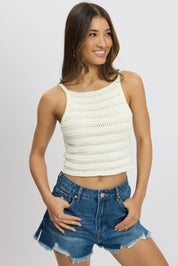 White Crochet Knit Tank Top - Àlainn Fashion