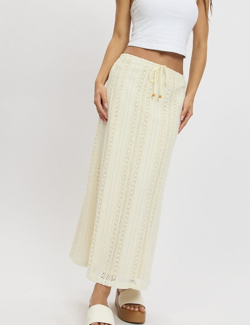 White Crochet Maxi Skirt High Rise Relaxed Lined - Àlainn Fashion