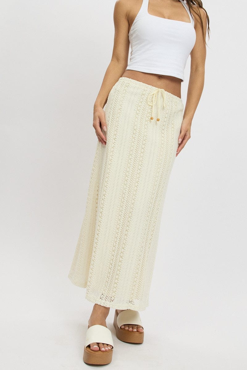 White Crochet Maxi Skirt High Rise Relaxed Lined - Àlainn Fashion