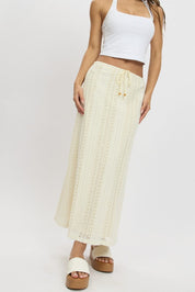 White Crochet Maxi Skirt High Rise Relaxed Lined - Àlainn Fashion