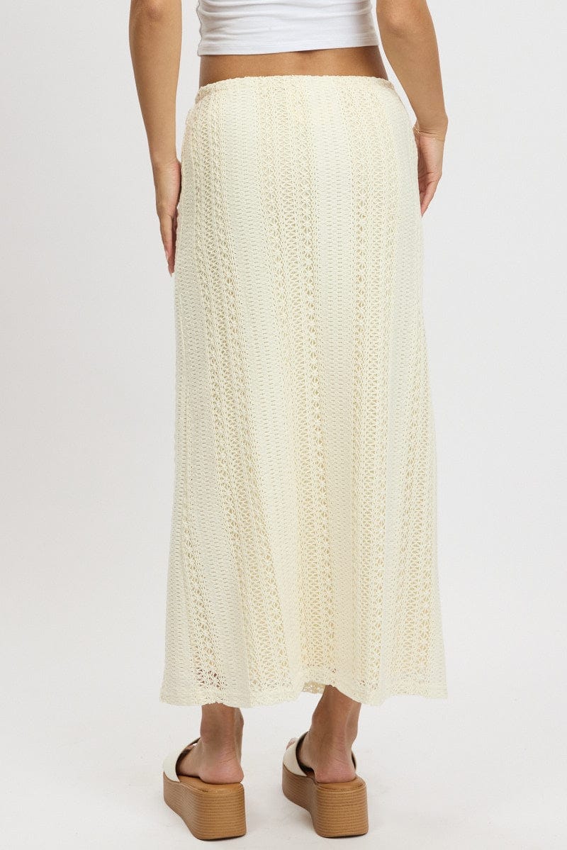 White Crochet Maxi Skirt High Rise Relaxed Lined - Àlainn Fashion