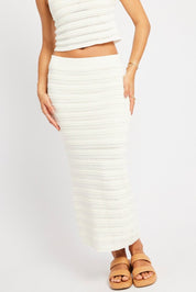 White Crochet Skirt High Rise Elastic Waistband Midi - Àlainn Fashion