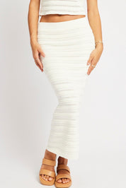 White Crochet Skirt High Rise Elastic Waistband Midi - Àlainn Fashion