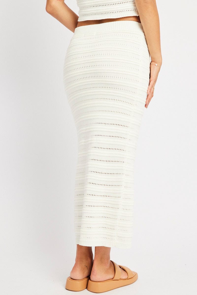 White Crochet Skirt High Rise Elastic Waistband Midi - Àlainn Fashion