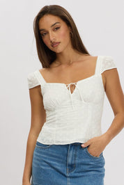 White Eyelet Top Short Sleeve - Àlainn Fashion