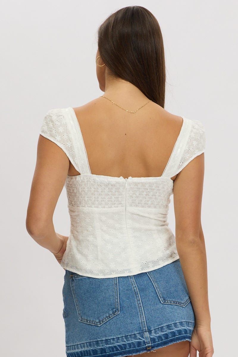 White Eyelet Top Short Sleeve - Àlainn Fashion