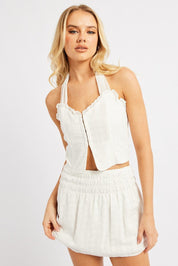 White Halter Crop Top Sleeveless Eyelet - Àlainn Fashion