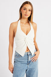 White Halter Neck Top Textured - Àlainn Fashion