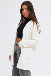 White Knit Cardigan Hooded Chenille - Àlainn Fashion