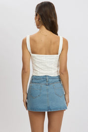 White Lace Up Top Sleeveless Eyelet - Àlainn Fashion