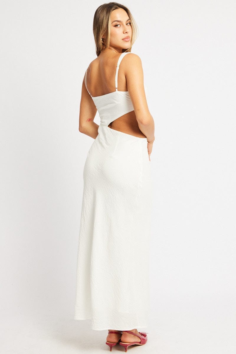 White Maxi Dress Cut Out Detail - Àlainn Fashion