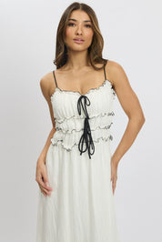 White Midi Dress Contrast Tie - Àlainn Fashion