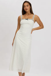 White Midi Dress Lace trim SleevelessEyelet Fabric - Àlainn Fashion