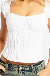 White Milkmaid Top Short Sleeve Corset - Àlainn Fashion