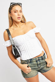 White Milkmaid Top Short Sleeve Corset - Àlainn Fashion