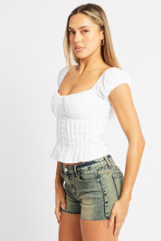 White Milkmaid Top Short Sleeve Corset - Àlainn Fashion