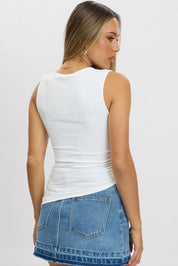 White Sleeveless Top Asymmetric Hem - Àlainn Fashion