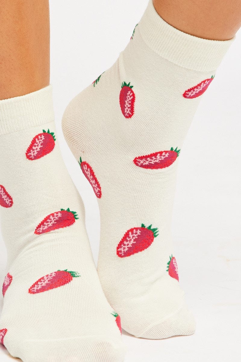 White Strawberry Socks - Àlainn Fashion