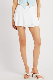 White Supersoft Skort High Rise Layered Lined - Àlainn Fashion