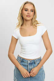 White Supersoft Top Short Sleeve Scoop Neck - Àlainn Fashion