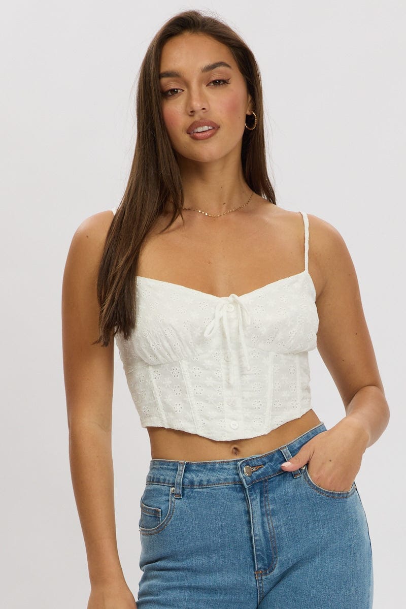 White Tie Front Crop Top - Àlainn Fashion