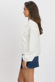 White Tie Up Front Top Long Sleeve - Àlainn Fashion