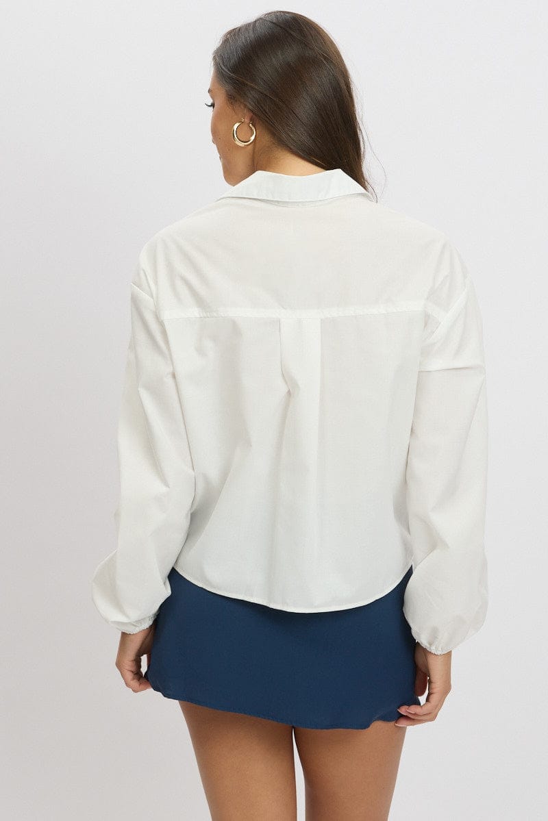 White Tie Up Front Top Long Sleeve - Àlainn Fashion