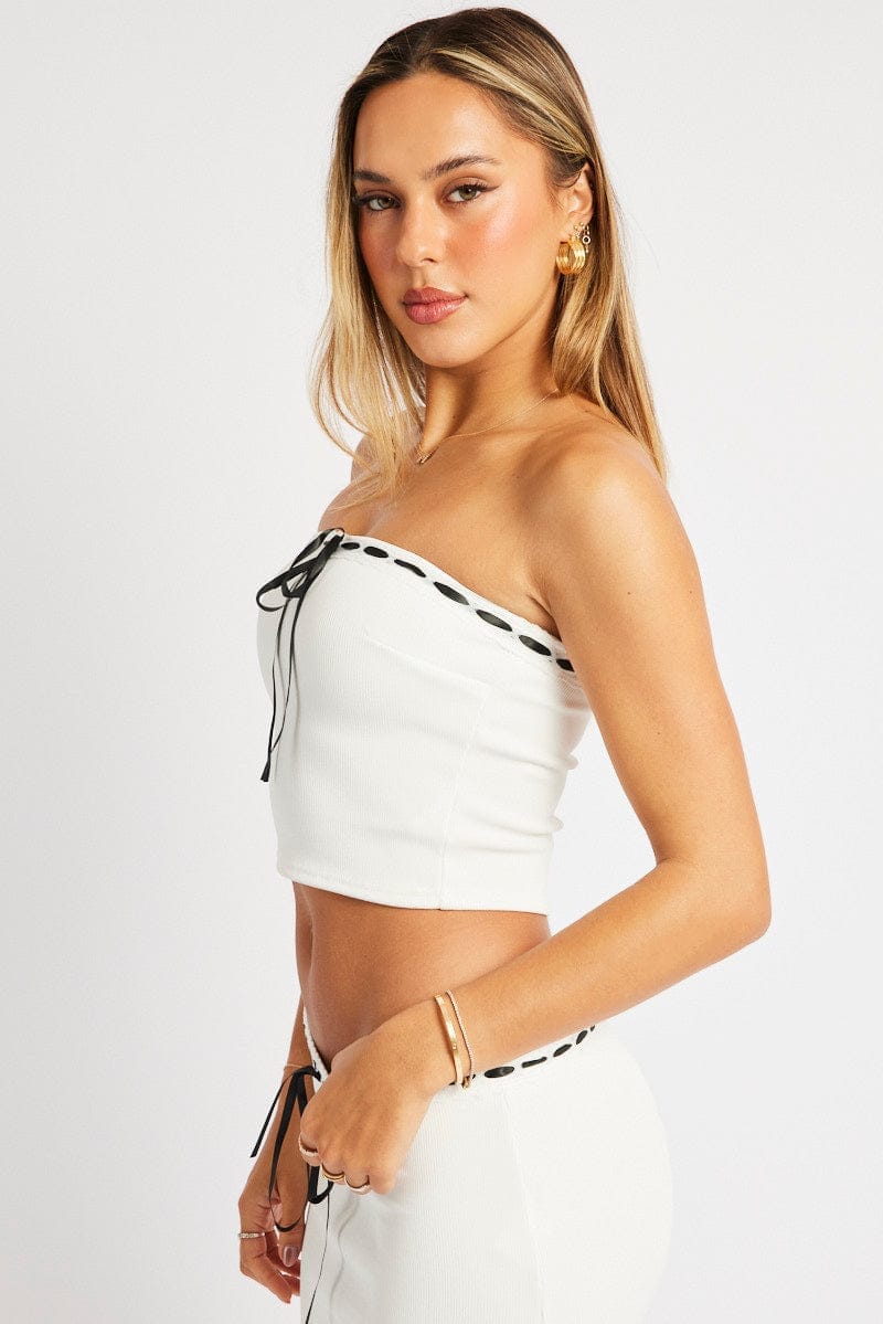 White Tube Top Ribbon Trim - Àlainn Fashion