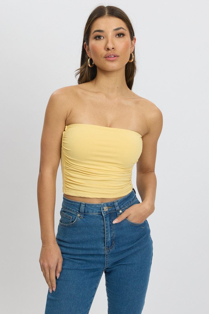 Yellow Bandeau Top Side Rushed Supersoft - Àlainn Fashion