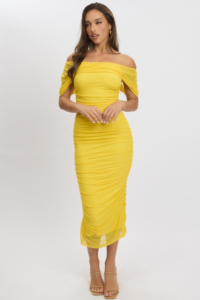 Yellow Bodycon Dress Mesh - Àlainn Fashion