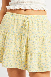 Yellow Ditsy Skater Skirt High Rise Tiered Mini Lined - Àlainn Fashion