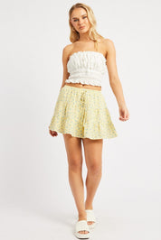 Yellow Ditsy Skater Skirt High Rise Tiered Mini Lined - Àlainn Fashion