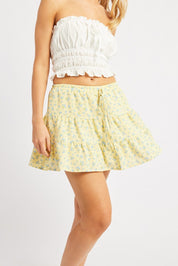 Yellow Ditsy Skater Skirt High Rise Tiered Mini Lined - Àlainn Fashion