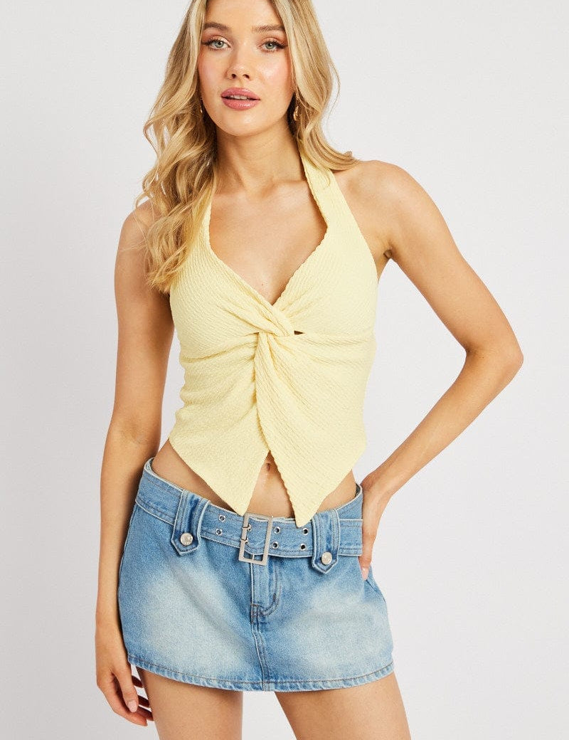 Yellow Halter Neck Top Textured - Àlainn Fashion