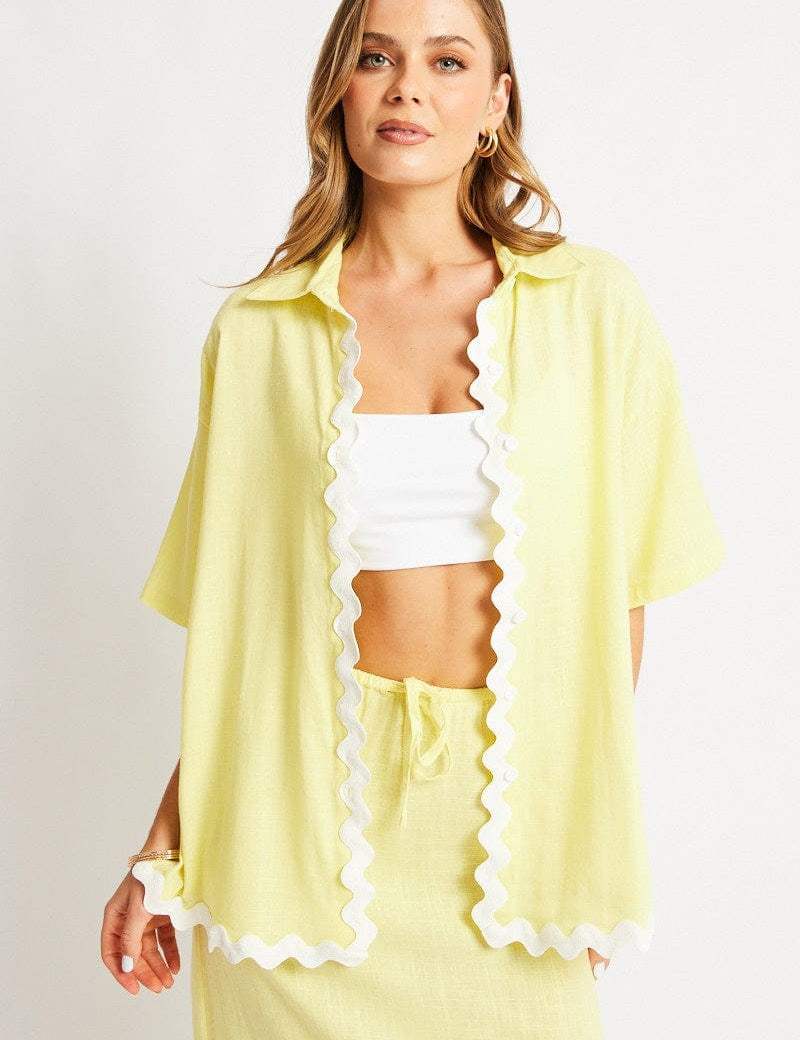 Yellow Relaxed Shirt Short Sleeve Ric Rac - Àlainn Fashion