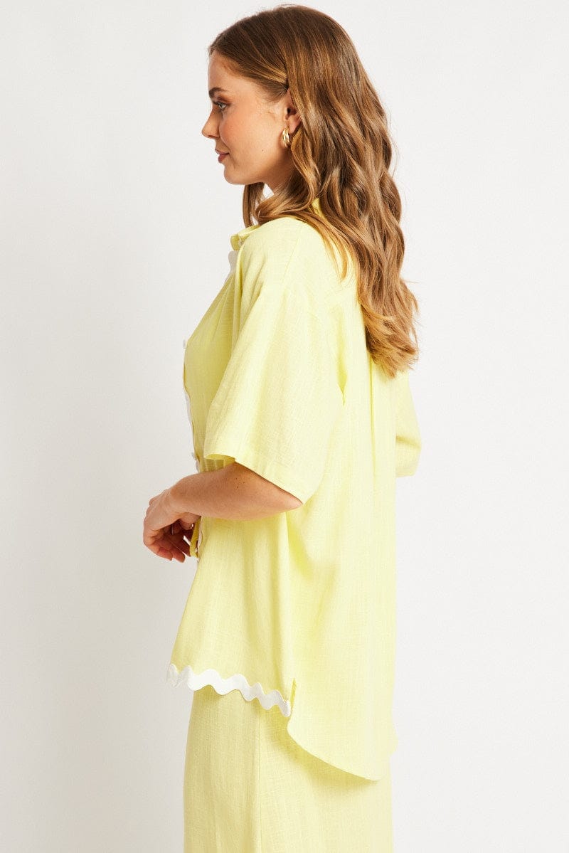 Yellow Relaxed Shirt Short Sleeve Ric Rac - Àlainn Fashion