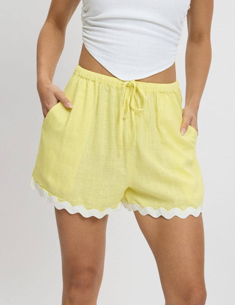 Yellow Shorts Elasticated Waist Ric Rac - Àlainn Fashion