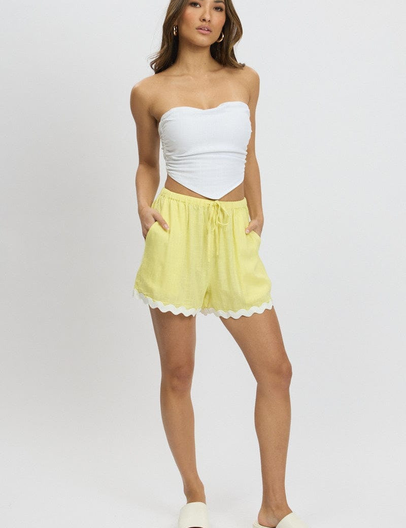 Yellow Shorts Elasticated Waist Ric Rac - Àlainn Fashion