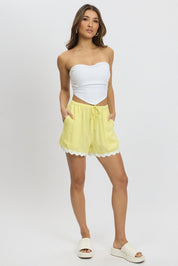 Yellow Shorts Elasticated Waist Ric Rac - Àlainn Fashion